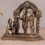 Pure Brass Ram Darbar Idol | 4" x 4" x 2.5" (10.16 x 10.16 x 6.35 cm) | 0.3 kg Superfine Intricate Carving | Compact Sacred Art | Divine Family